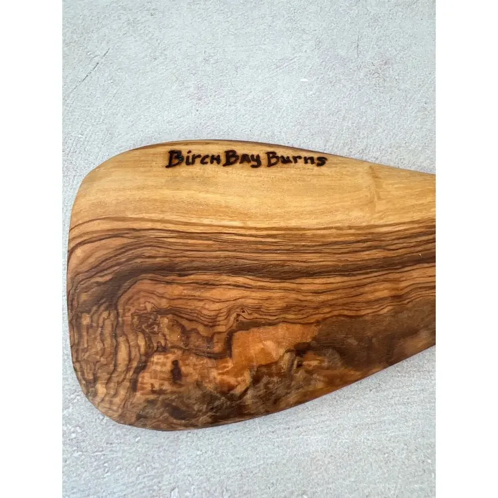 Engraved Olive Wood Spatula/ Cooking‎ Utensil Mountains Moon and Stars Sketching